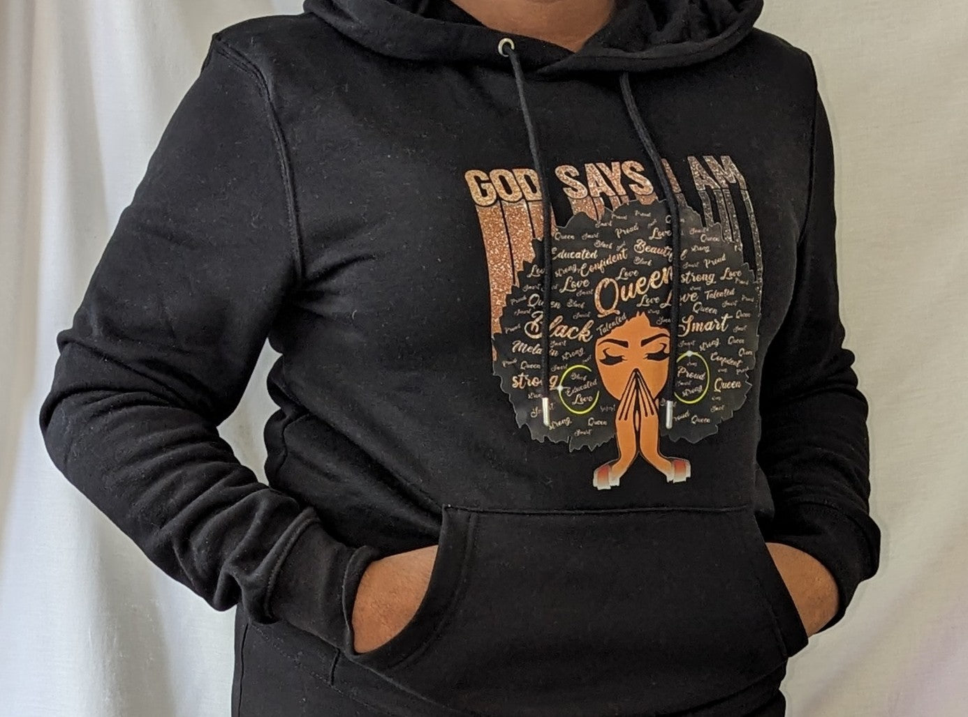 Female Black Hoodie 'God says I am'