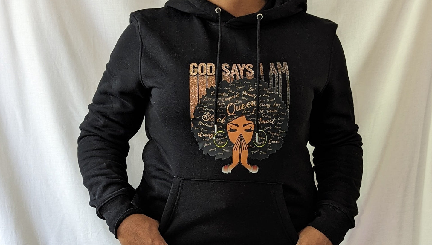 Female Black Hoodie 'God says I am'