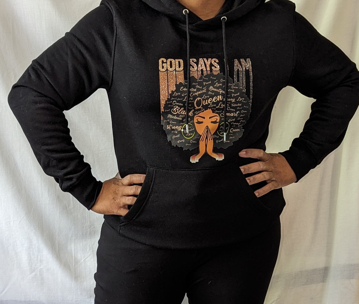 Female Black Hoodie 'God says I am'