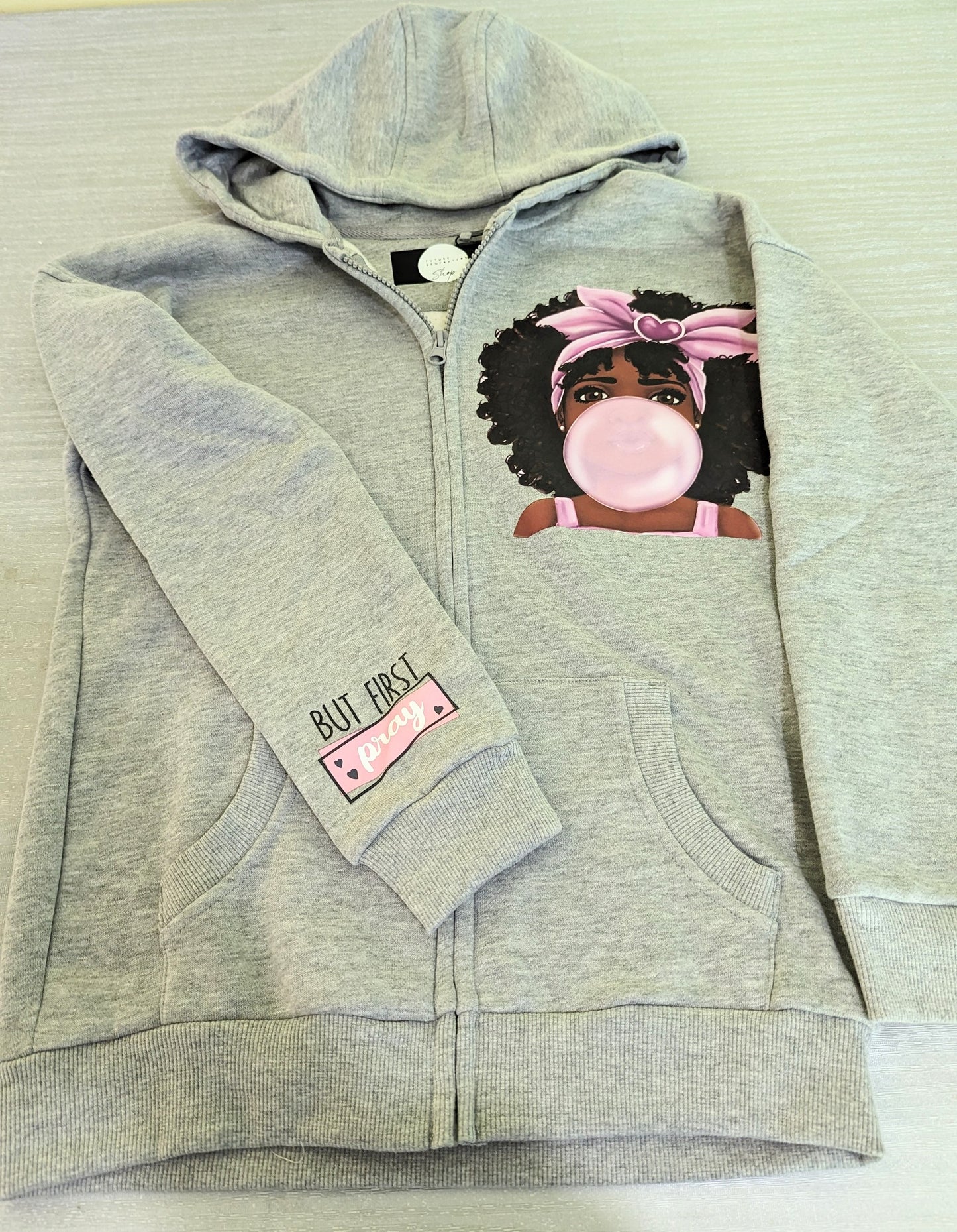 Girl - Bubble Gum/But First Pray Zip Hoodie