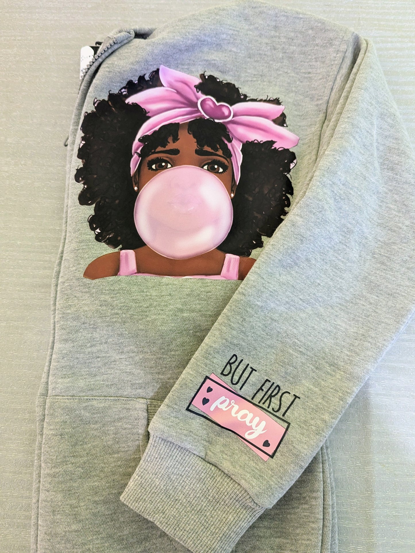 Girl - Bubble Gum/But First Pray Zip Hoodie